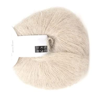 Imagem de Generic Fio angorá de Malha Mohair Macio para Tecer Lenços, Suéteres e Chapéus, lã Mohair Quente de Em Várias Cores, Lavável à Mão para Entusiastas de tricô (17 bege)