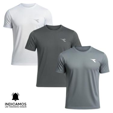 Imagem de Kit 3 Camisetas Diadora Small Logo Masculina - Grafite e Branco GG-Masculino