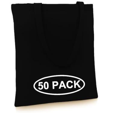 Imagem de Simply Cool Pacote com 50 sacolas de lona preta – Sacolas leves a granel, bolsas de pano de compras de supermercado reutilizáveis médias para publicidade, projetos DIY, artesanato, pintura, bordado