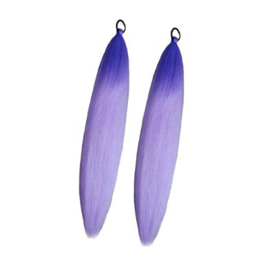 Imagem de oshhni 2x Extensão de Cabelo Rabo de Cavalo com Elástico, Extensão de Cabelo Sintético Fácil de Usar para Festas à Fantasia, Apresentações de Palco e, Gradiente Roxo