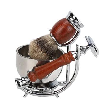 Imagem de Yinhing Kit de Cuidados de Barbear Masculino Com Lâminas de Reposição, Aparador Manual de Barba, Conjunto de Escova e Faca para Uso Doméstico, Liga de Madeira de Pêra, Imitação de Juba