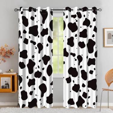 Imagem de Laeacco Cortinas blackout com estampa de vaca leiteira, preto e branco, cortinas de janela com ilhós de animais de fazenda ocidentais para crianças, berçário, quarto, sala de jantar, 66 x 63 polegadas