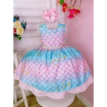 Imagem de Vestido Infantil Sereia Fundo do Mar Ariel Tay Day Princesa Luxo - Est