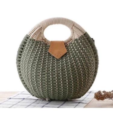 Imagem de Bolsa de Praia Redonda Bola Artesanal - NoBrand, Verde musgo