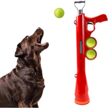 Imagem de RSSLygaeonix Lançador de bolas de cachorro para animais de estimação, lançador de bolas de cachorro com 2 bolas de tênis e alça de ombro, lançador de bola de longo alcance de 59,4 cm para todas as