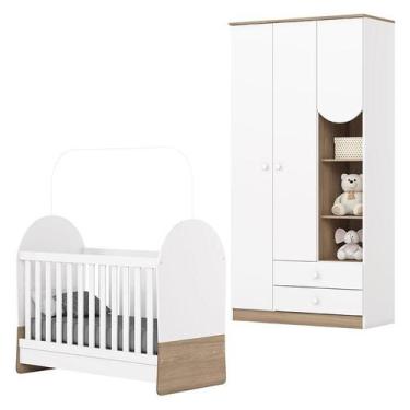 Imagem de Berço Mini Cama e Guarda Roupa Magia Branco Jequitibá HP - Henn