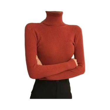 Imagem de Suéter Feminino De Gola Alta Em Cashmere Macio, Pulôver Básico De Tric