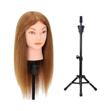 Imagem de Cabeça De Manequim Profissional 100% Cabelo Humano Para Treinamento De