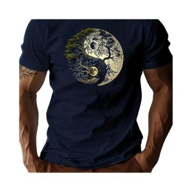 Imagem de Camiseta Casual Masculina De Verão Em Algodão Com Gola Redonda E Manga