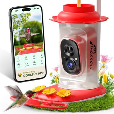 Imagem de RichBird Alimentador inteligente de beija-flor com câmera alimentada por energia solar, identificação IA, notificação instantânea, fosso à prova de vazamento e formiga, pendurado ao ar livre, presente