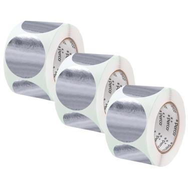 Imagem de Perco Etiquetas adesivas redondas perfuradas prata metálica de 10 cm — 3 rolos, 1.200 adesivos redondos — com adesivo permanente para avisos de segurança, etiquetagem de equipamentos, sinalização de