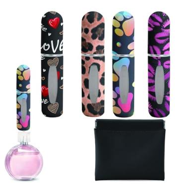 Imagem de Syyflibb Frasco recarregável para viagem de perfume: mini pulverizador portátil, frascos de perfume vazios com padrões exclusivos, estojo de bomba de recarga para viagens e saídas, pacote com 4 peças