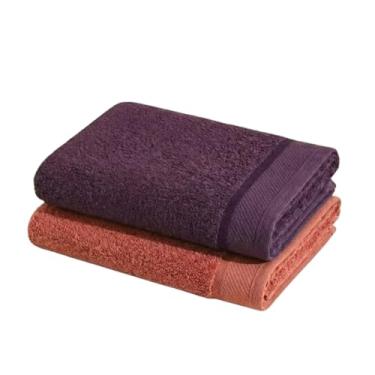 Imagem de Kit 2 Toalha de Banhão Eleganz 100% Algodão 500g/m² Super Macia, Alta Absorção, Tamanho Grande 72x150cm (Terracota - Purpura)