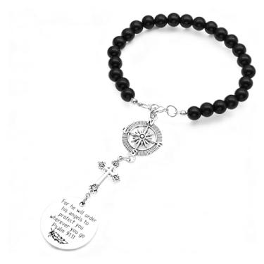 Imagem de Nextpal 2 peças de pingentes de carro cruzados, acessórios de carro cristãos com versículo bíblico do Salmo 91:11, pingente de espelho retrovisor e ornamento para design de proteção de anjo religioso