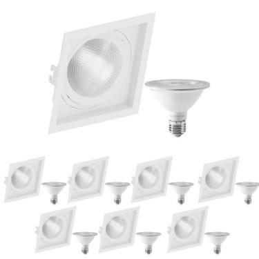 Imagem de 8 Spot Embutir Quadrado Recuo PAR30 + 1 Lâmpada LED 10W 3000K E27 - SA