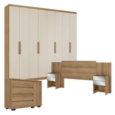 Imagem de Guarda Roupa Casal Milan 8 Portas Capuccino Off White com Cômoda com P