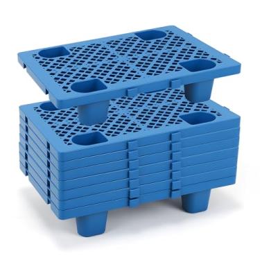 Imagem de 8 peças de paletes de plástico elevadas com grades respiráveis para armazenamento de porão restaurante cozinha supermercado, paletes de piso leves de umidade interligados aninháveis -19,6 x 11,8 x 3,9