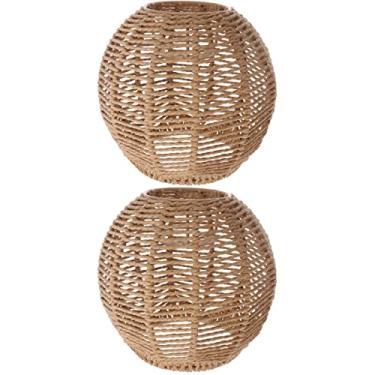 Imagem de Pendente de tecido abajur de luz, abajur de tecido, tampa de abajur de vime, para soquete de lâmpada e27 restaurante decoração de casa calor atmosfera montagem embutida 2 pçs (Color : Khaki-2PCS, Si