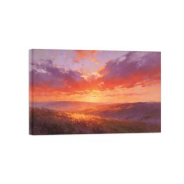 Imagem de BMZFYBS Impressão em tela de paisagem de arte de parede - campo nuvens pôr do sol - pintura de decoração - imagens para sala de estar pronta para pendurar tela embrulhada 20 x 30 cm 8 x 12 pol