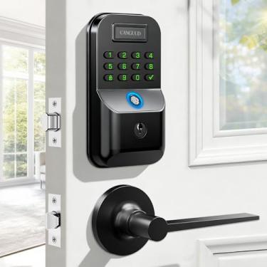 Imagem de Fechadura de porta de entrada sem chave eletrônica - fechadura inteligente com teclado para porta da frente com impressão digital e controle de aplicativo, fechadura funciona com vida inteligente