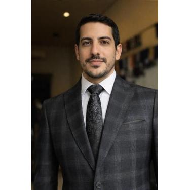 Imagem de Terno Slim Masculino Xadrez Preto com Lapela Peak T&C - Elegância e Co