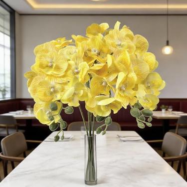 Imagem de HCTCPALS Orquídea branca de 102 cm, flores artificiais, 5 peças, orquídeas falsas, hastes longas, ramos de Phalaenopsis, orquídeas de seda de toque real para vaso para chá de panela, decoração de