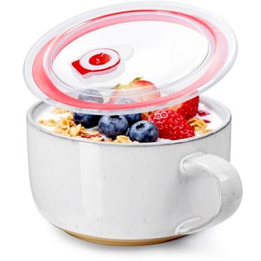 Imagem de NUTRIUPS Canecas de sopa de cerâmica de 850 g com Hanlde, tigelas de sopa de cebola francesa branca de 900 ml com tampa, tigelas de sopa grandes para café, cereal, salada, macarrão, chá
