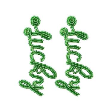 Imagem de Brincos femininos do Dia de São Patrício - Brincos de contas verdes da sorte com pingente de letra "LUCKY", acessórios de joias do festival irlandês