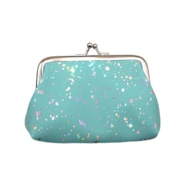 Imagem de Bolsa feminina com fecho de moedas, padrão estrela, pequena carteira, porta-cartões, mini Kiss Lock, Verde