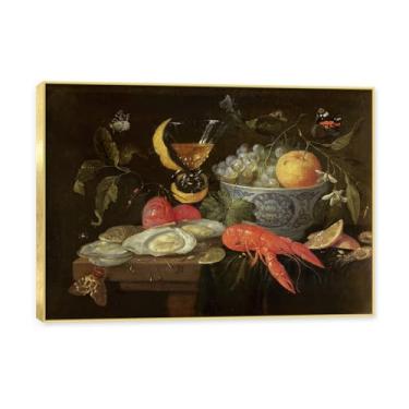 Imagem de Moldura dourada. Arte vintage emoldurada de frutas mortas, pintura clássica de cozinha country, decoração de parede de casa de fazenda quente para sala de jantar e cozinha. B43. 60x84cm-23,6x33,1in