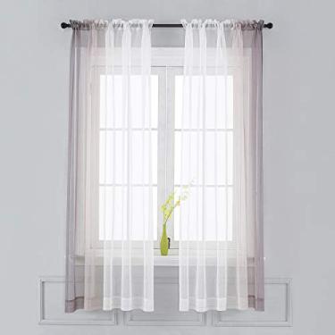 Imagem de Cortinas Translúcidas Ombre - Painéis de Cortina Janela com Bolso para Vara Semi-Voile Gradiente Linho Falso Quarto e Sa