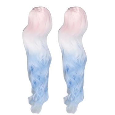 Imagem de Phefop Peruca de Boneca de 2 Peças de 25 Cm Com Clipes, Cabelo Falso Encaracolado Longo para Boneca de Algodão, Cabelo de Cor Gradiente, Curvatura de Ondulação de água, Efeito (Gradiente Azul Rosa)