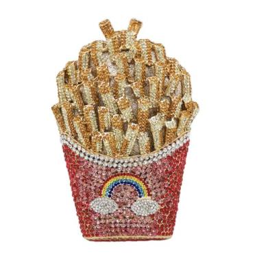Imagem de Usuisy Novidade Bolsas femininas com chips de batatas fritas à noite, festa, jantar, cristal, bolsa clutch com strass, pequena, Dourado, Small