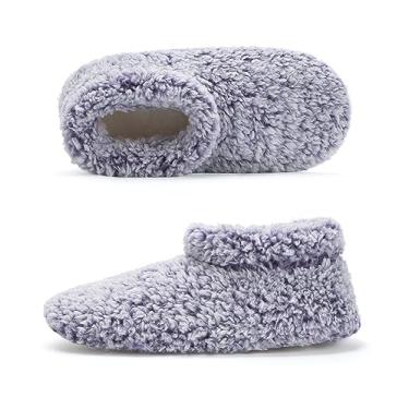 Imagem de Cozylook Pantufas felpudas para mulheres internas, sapatos quentes para quarto, meias fofas de inverno para casa com pinças, aconchegantes exclusivos, Roxa, 7-8