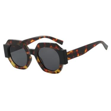 Imagem de VFDHN Óculos de Sol Feminino Fashion Polygon Bicolor Vintage Laranja Degradê UV400 Masculino Punk (13160-C2)
