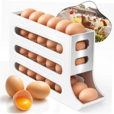 Imagem de Organizador de Ovos para Geladeira 4 Andares – Dispenser Automático Rolante Capacidade 30 Ovos – Suporte Vertical Compacto Economiza Espaço Cozinha – Porta Ovos Plástico Branco