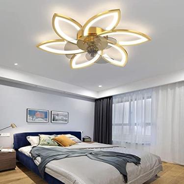 Imagem de Luminária de teto com ventilador de LED silencioso e moderno para quarto, com intensidade ajustável e controle remoto. Possui controle remoto para ajuste da velocidade do vento.