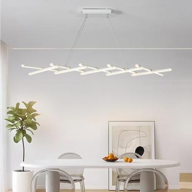 Imagem de Luminária pendente moderna para mesa de jantar, com LED dimerizável, altura ajustável e dobrável, com controle remoto, ideal para sala de jantar, escritório, sala de estar e cozinha (branca,
