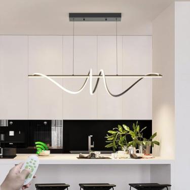 Imagem de Lustre moderno de mesa com LED, luminária pendente em espiral de metal preto, design criativo, controle remoto, iluminação dimerizável, ideal para sala de jantar, sala de estar, escritório e