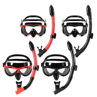 Imagem de Conjunto de tubo de máscara de mergulho para crianças Máscara de mergulho Óculos de mergulho Natação Snorkel seco Lente temperada à prova de vazamento Alça ajustável Armação de