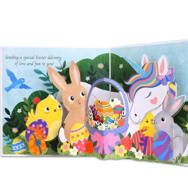 Imagem de Coralogo Cartões pop-up de Páscoa de unicórnio para crianças - Cartões de Páscoa 3D com envelope e nota em branco, melhores presentes para crianças neto, neta, filha, filho, unicórnio com coelho e