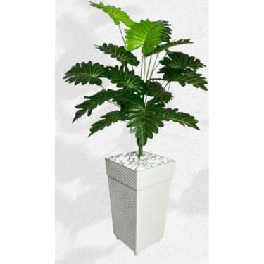 Imagem de Planta Artificial Palmeira com Vaso Rattan - Enfeite Versátil para Decoração de Casa, Sala e Escritório (Bananinha Vaso Branco)