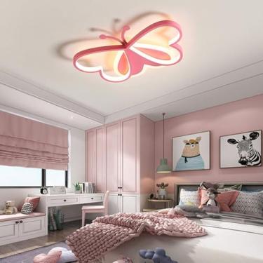 Imagem de Luminária de teto LED moderna em formato de borboletas, 45W, dimerizável, em acrílico, com controle remoto, para quarto infantil, sala de estar e quarto de bebê (rosa, 6).