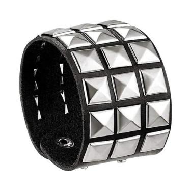 Imagem de Pulseira Gótica Punk Rock Ajustável - Cravejada com Pedras Pretas - Un