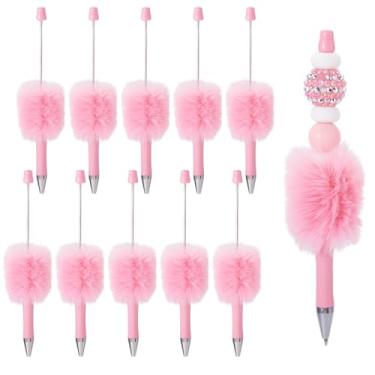 Imagem de Beadthoven 10 peças de canetas fofas com contas, lindas canetas de bolinhas de pelúcia, canetas de contas de plástico, canetas de pompom engraçadas, canetas esferográficas de tinta preta para