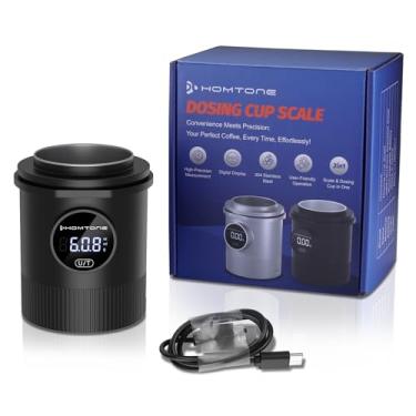 Imagem de HOMTONE Combo de copo dosador de café expresso e balança digital - precisão de 0,05 g, recarregável USB-C, compatível com filtro de portafilter de 58 mm - interior de aço inoxidável, preto