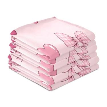 Imagem de Wassud Kawaii Hearts Bows Toalhas de prato de cozinha pacote com 6 panos de prato macios com laço para pendurar toalha de mão de secagem rápida super absorvente toalhas de chá de mesa decorativas 71 x