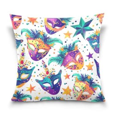 Imagem de ATTX Capas de almofada com padrão de máscaras de carnaval 50 x 50 cm capas decorativas com zíper para sala de estar sofá-cama (36)