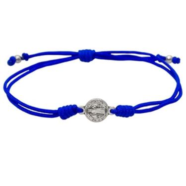 Imagem de Venerare Pulseira de medalha de São Bento | Pulseira ajustável de dois fios azul real | Devocional vestível | Ótimo presente católico | Feito na Itália