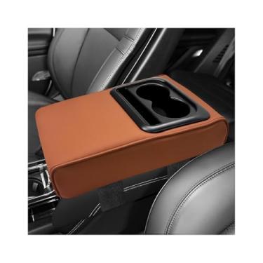 Imagem de ZNDAW Almofada de apoio de braço para console central de carro, capa de caixa de apoio de braço de couro impermeável de 35 cm × 8,7 cm com copo e suporte de telefone, protetor de almofada de descanso